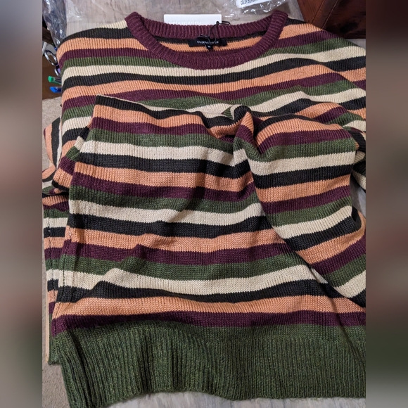 Olivaceous sweater women's medium long sleeve striped burgundy/olive nwt - Picture 13 of 16